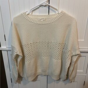 Honey Punch Cream Knit Crochet Sweater Size S Coastal Chic